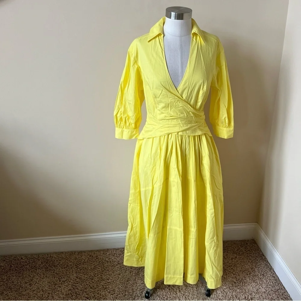 New! Cinq a Sept Camron Midi Dress in Dayglow Yellow nwot 17697